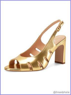 Perisis Slingback Heels Peep Toe Chunky Block Heel Sandals 3.4 Inch